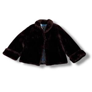 Vintage Dark Brown Faux Fur Collared Coat